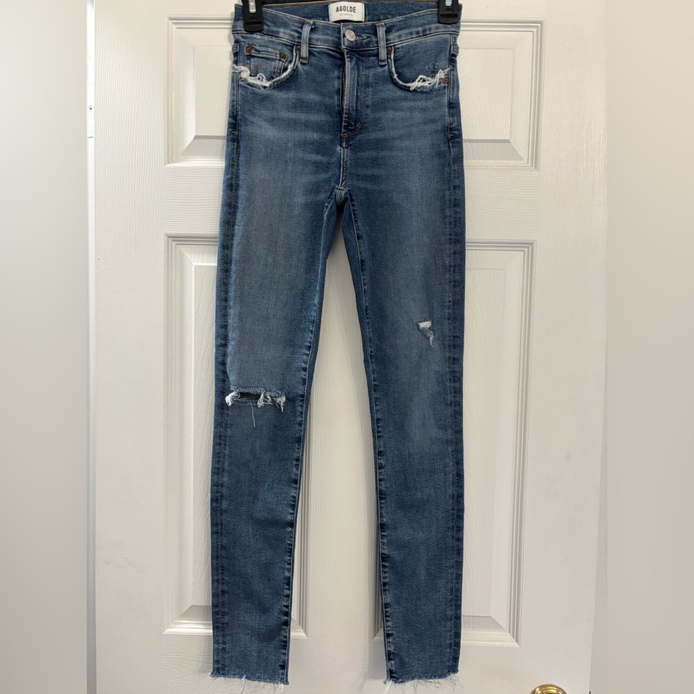 Agolde Blue Distressed Skinny Jeans